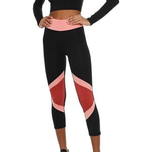 Iris and Ink NWT Coral Black Colorblock Stretch Leggings size S